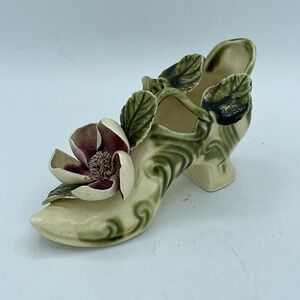 Vtg 1950s VEE JACKSON CALIFORNIA POTTERY Applied Flower‎ Porcelain Shoe